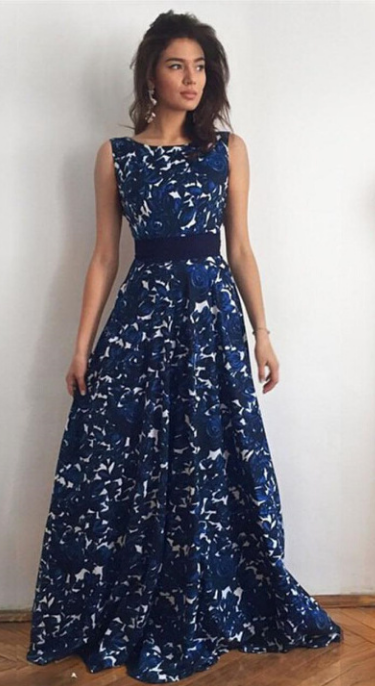 Open Back Floral Sleeveless Long Party Dress
