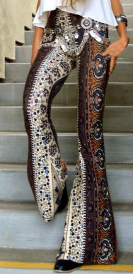 Flower Print Bodycon Fashion Big bell-bottom-bottom Pants