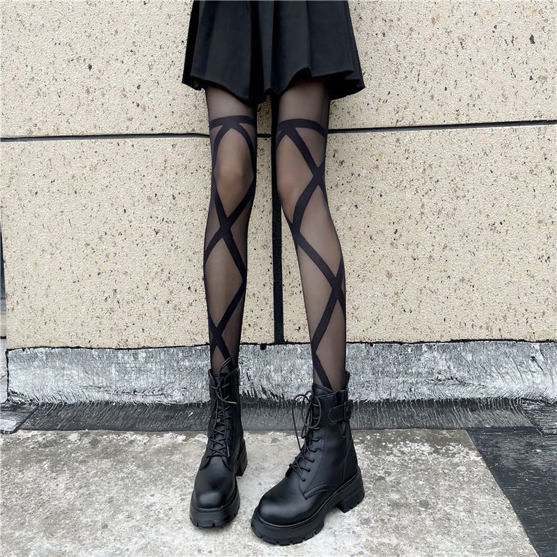 FASHION CROSS-TIE PANTYHOSE STUDENTS WEAR STOCKINGS NIGHTCLUB STOCKINGS