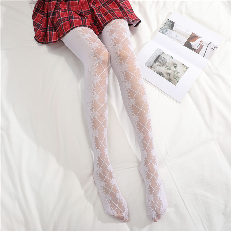 FASHION CROSS TIE WHITE STOCKINGS FEMALE CUTE STUDENT LOLITA PANTYHOSE