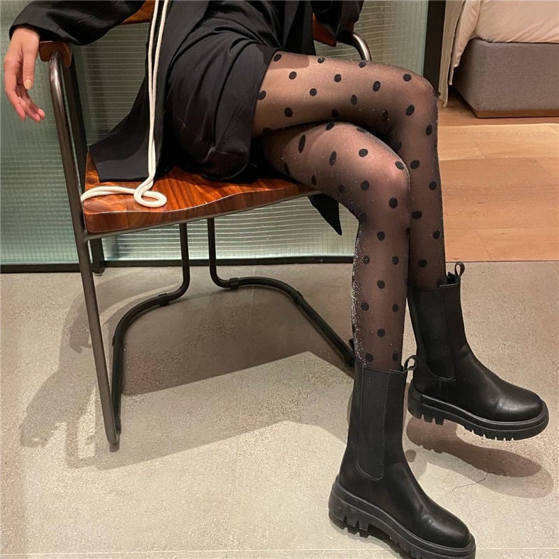 FASHION RETRO BIG POLKA DOT STOCKINGS BLACK INS TIDE FLASH PRINTING ULTRA-THIN BLACK STOCKINGS FEMALE  JK SOCKS