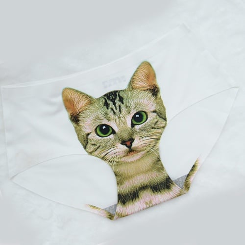 3D KITTY MEOW CAT HEAD ICE SILK SEAMLESS HIP-UP GIRL PANTIES