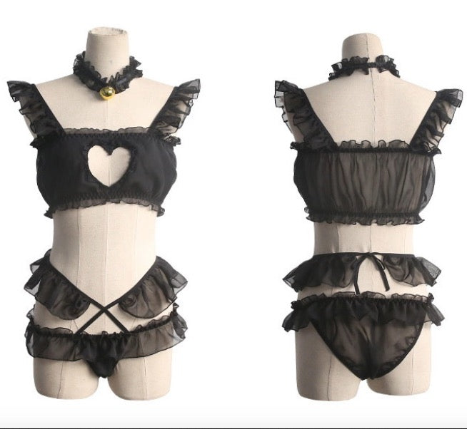 FASHION CHIFFON LOVE HOLLOW CAT GIRL ROLE PLAY FASHION SUIT