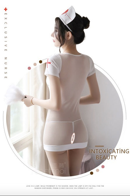 FASHION LACE WHITE NURSE MINI DRESS FOR WOMEN