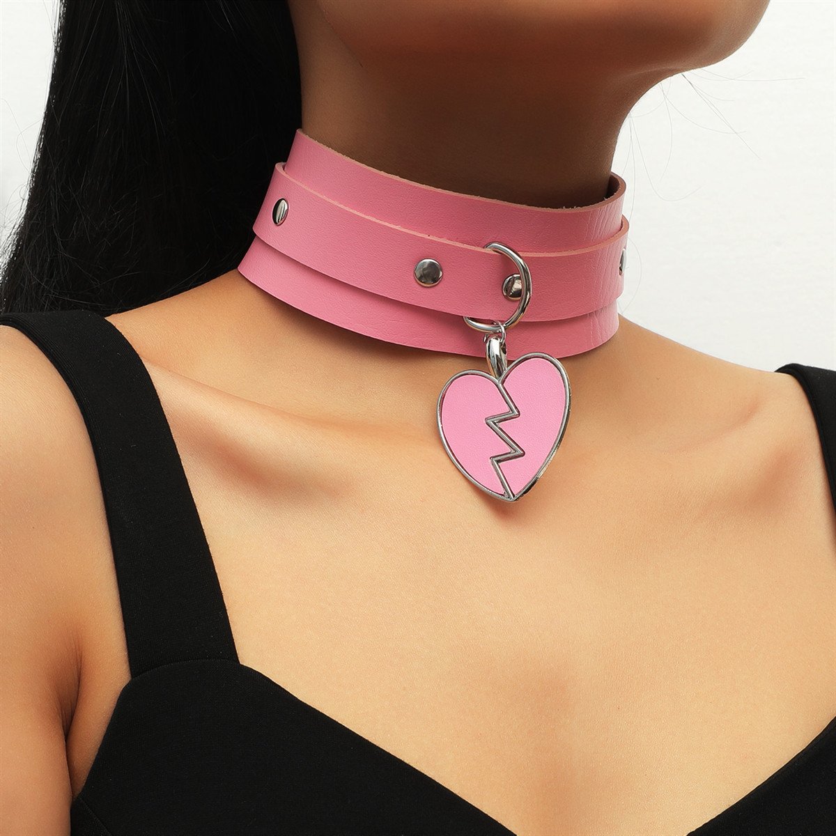 LIGHTNING PEACH HEART PENDANT COLLAR NECKBAND HEARTBREAK LOVE DOUBLE LEATHER NECKLACE NECKBAND CLAVICLE CHAIN