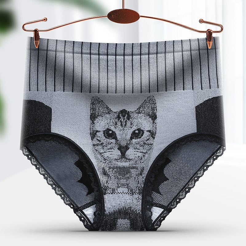 STUDENT GIRL HIGH-WAISTED ABDOMEN COTTON CROTCH ANTIBACTERIAL HIGH STRETCH CAT PANTIES