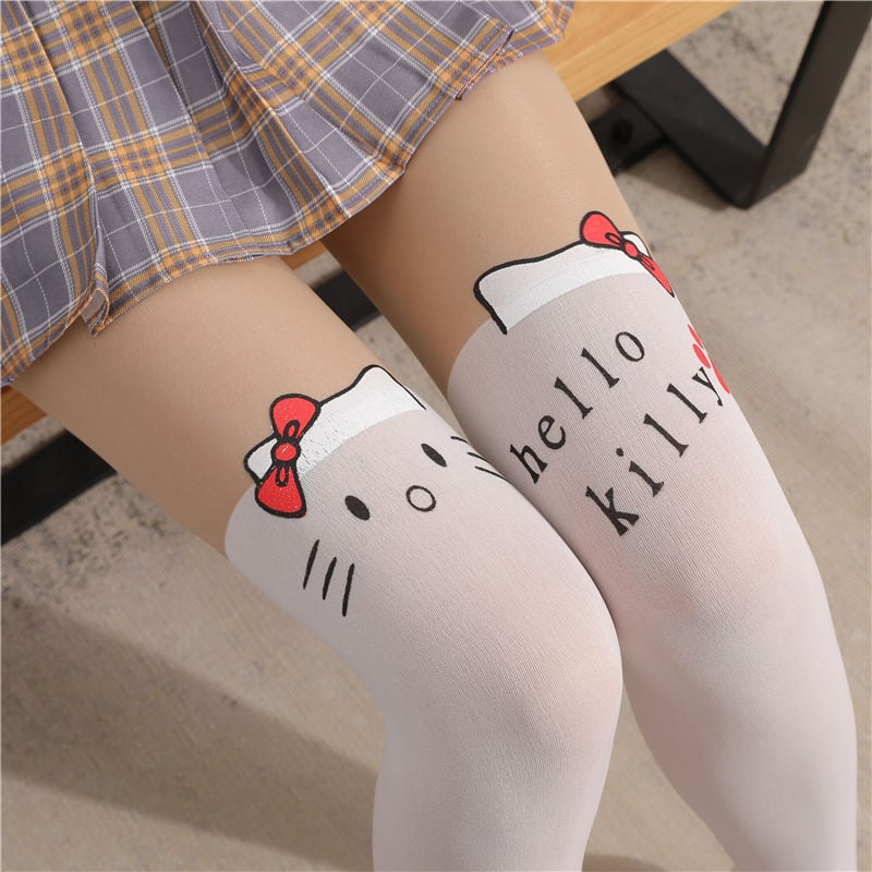 CUTE CAT STITCHING STOCKINGS THIN FAKE HIGH TUBE PANTYHOSE FASHION OVER-THE-KNEE STOCKINGS