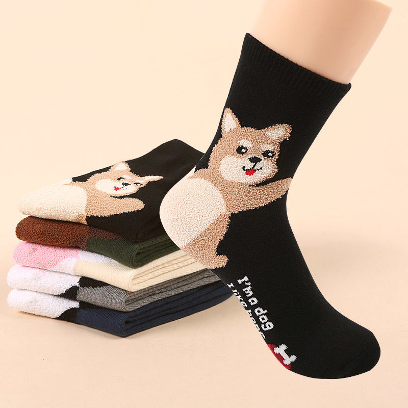 1/3 CARTOON SOCKS FEMALE KOREAN VERSION IN TUBE HARAJUKU STYLE CUTE CORAL FLEECE THICK COTTON SOCKS GIRL TUBE SOCKS