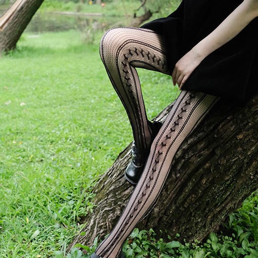 JK BLACK LOVE STRIPE LACE NET SOCKS BOTTOMED SOCKS HOLLOWED OUT FISHING NET SOCKS