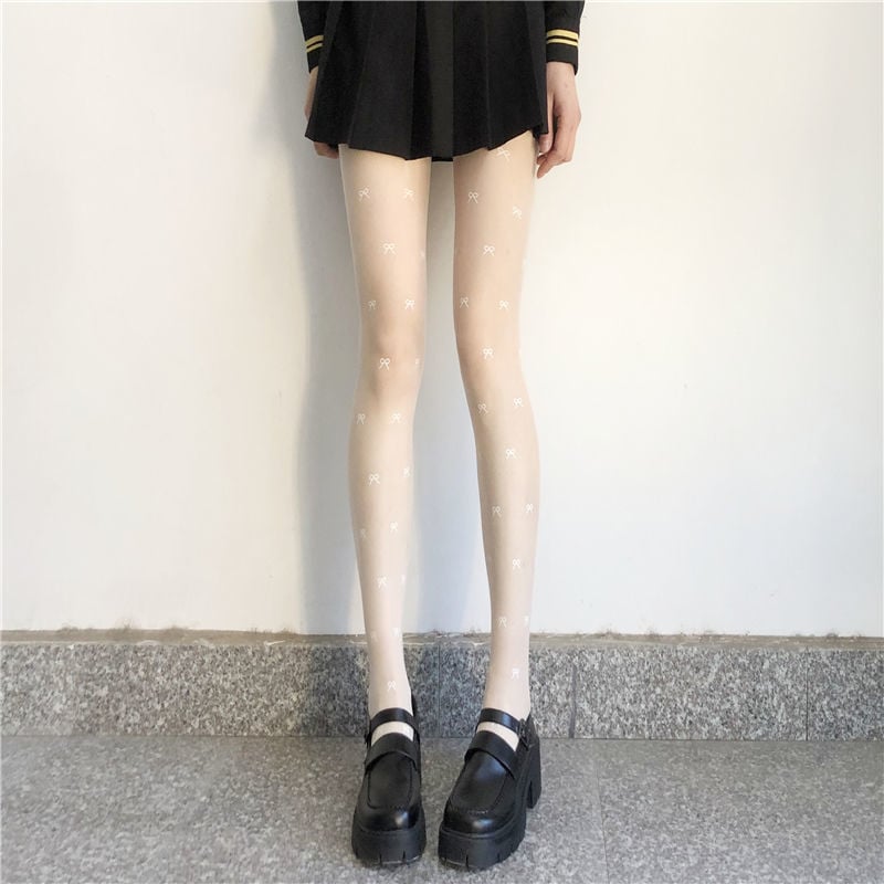 BOW FASHION BLACK STOCKINGS JK PANTYHOSE