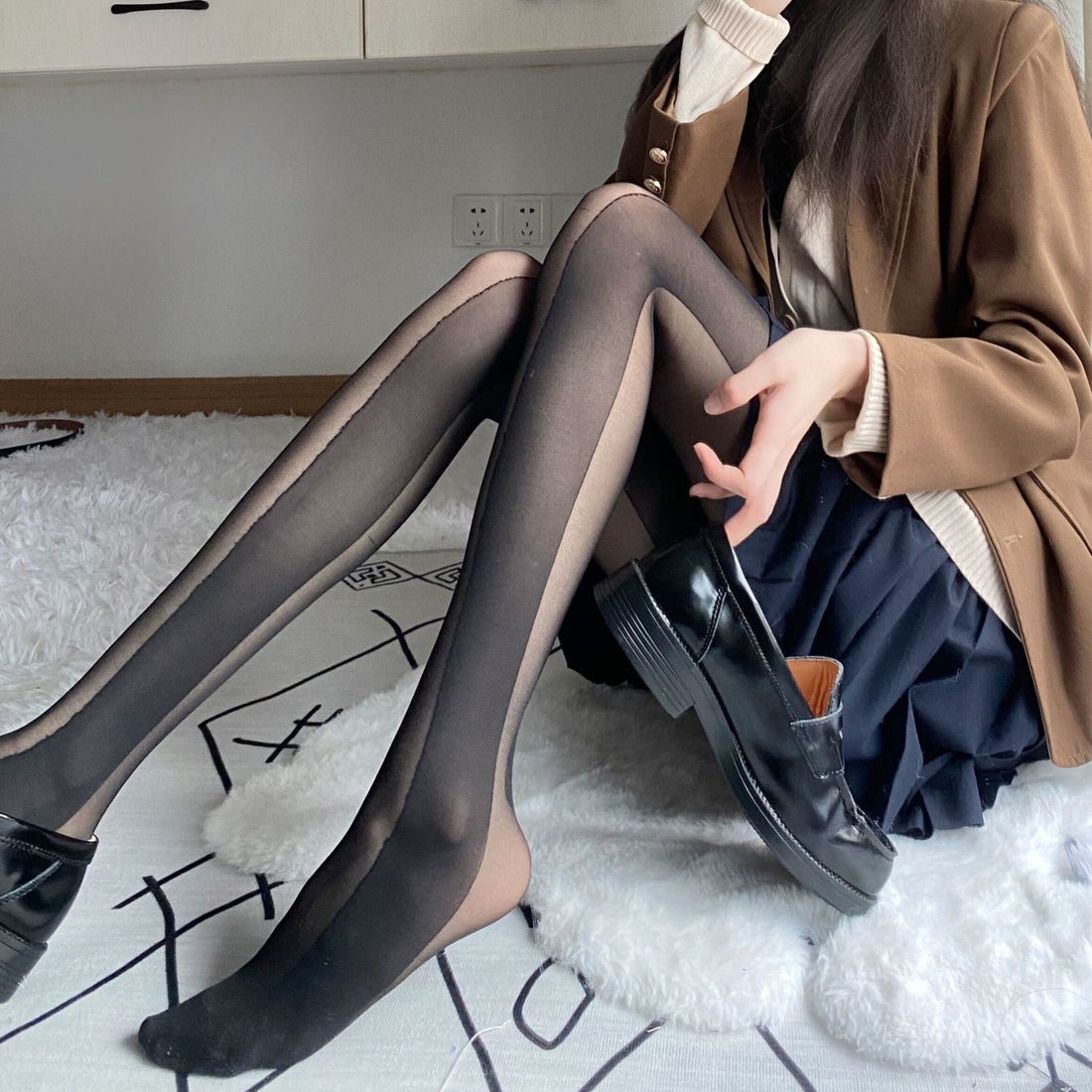 SIDE PLUS BLACK STITCHING STOCKINGS SENIOR SISTER BLACK SILK JK PANTYHOSE