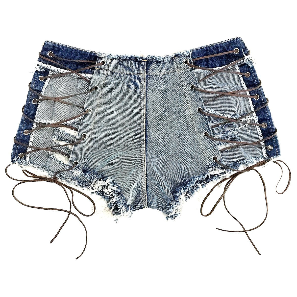 HOLLOW HIGH WAIST DENIM SHORTS