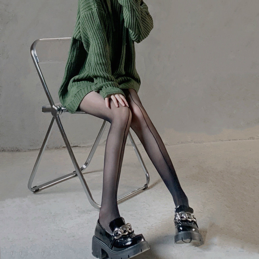 FASHION BLACK INVISIBLE STRAIGHT LINE JK BLACK SILK PANTYHOSE