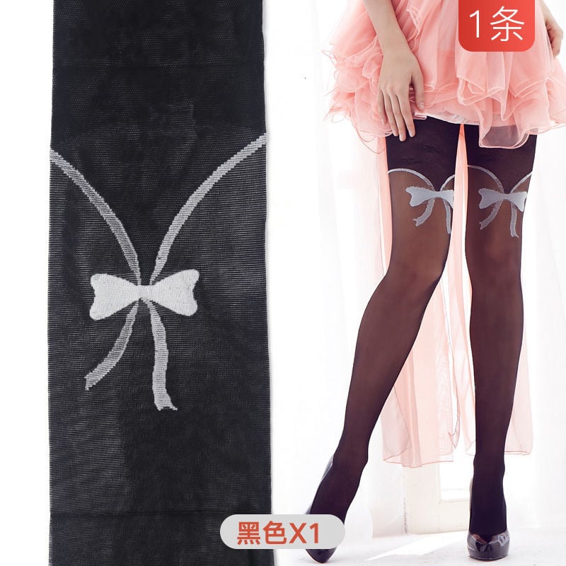 FASHION BOW JACQUARD PANTYHOSE STUDENT STOCKINGS