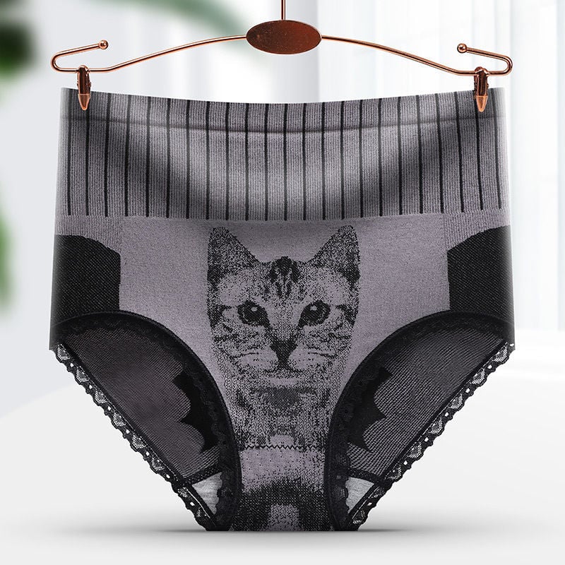 STUDENT GIRL HIGH-WAISTED ABDOMEN COTTON CROTCH ANTIBACTERIAL HIGH STRETCH CAT PANTIES