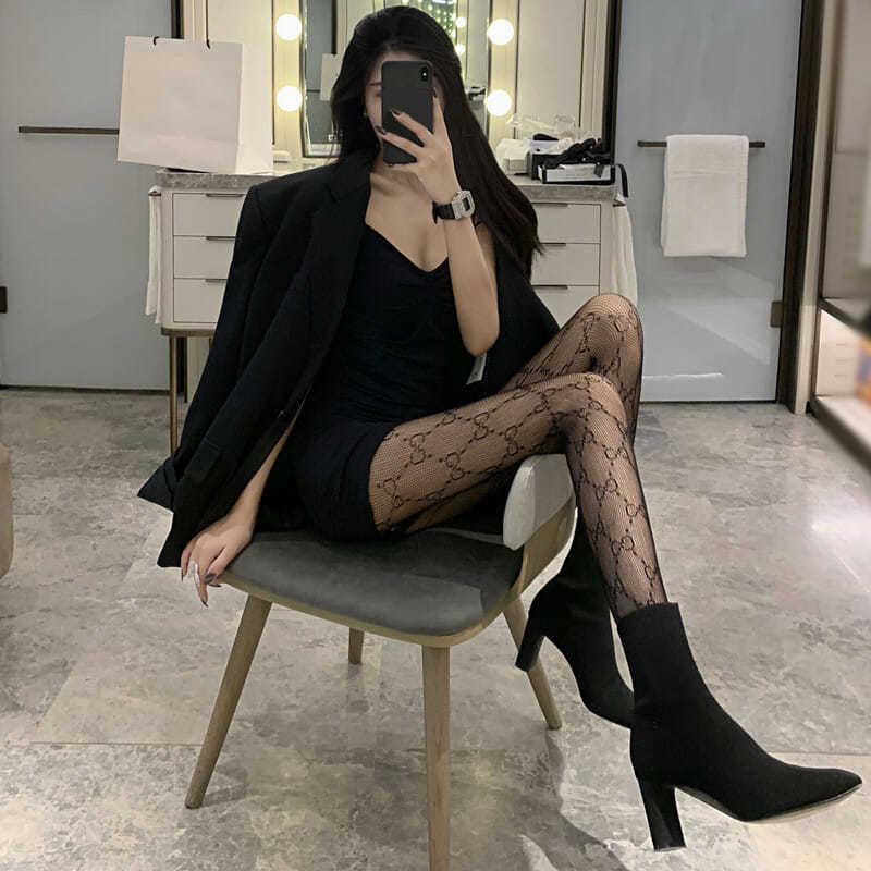 LACK LACE LETTER BOTTOM SOCKS DOUBLE G FASHION PANTYHOSE WITH SUIT OFFICE WORK STOCKINGS