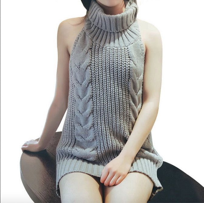 GRAY BLACKLESS SLEEVELESS SWEATER DRESS