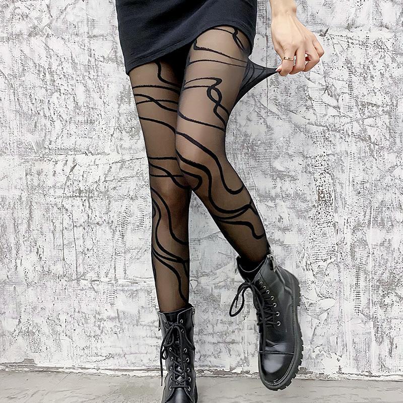 BLACK LACE JACQUARD STOCKINGS