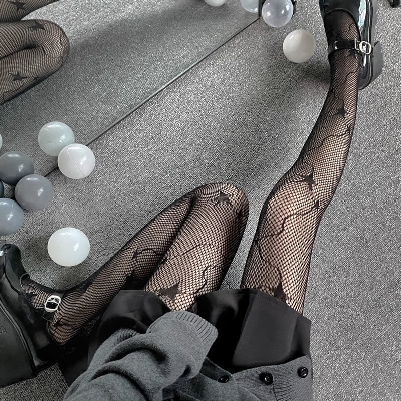 GIRL LOLITA SILK STOCKINGS DARK HOLLOW JK FISHING NET STOCKINGS THIN LEGS STAR TAIL LOLITA PANTYHOSE