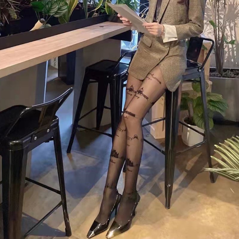 JK BLACK FASHION EXQUISITE PATTERN PANTYHOSE WORKPLACE STOCKINGS PARTY STOCKINGS