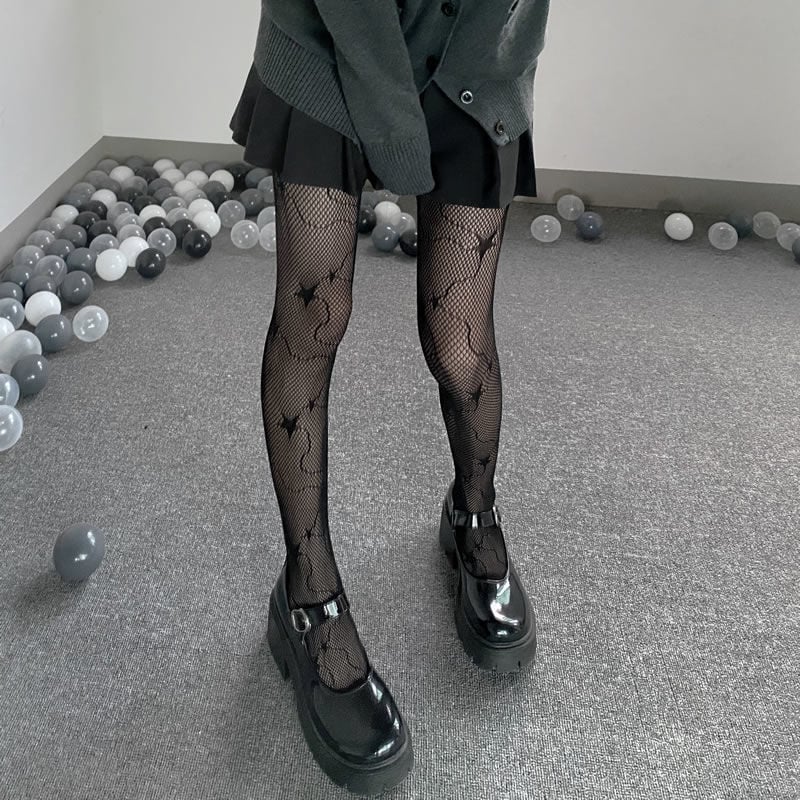 GIRL LOLITA SILK STOCKINGS DARK HOLLOW JK FISHING NET STOCKINGS THIN LEGS STAR TAIL LOLITA PANTYHOSE