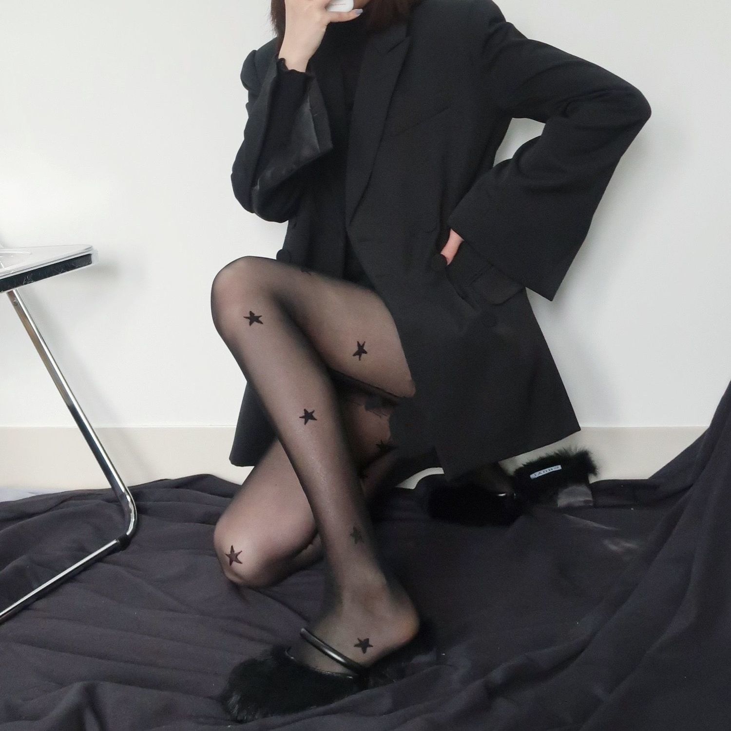 FASHION SINGLE ROMPERS SHORTS PRINTED THIN BLACK STOCKINGS CUTE JK SHORTS
