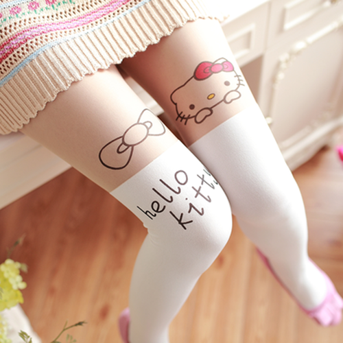 CUTE CAT STITCHING STOCKINGS THIN FAKE HIGH TUBE PANTYHOSE FASHION OVER-THE-KNEE STOCKINGS