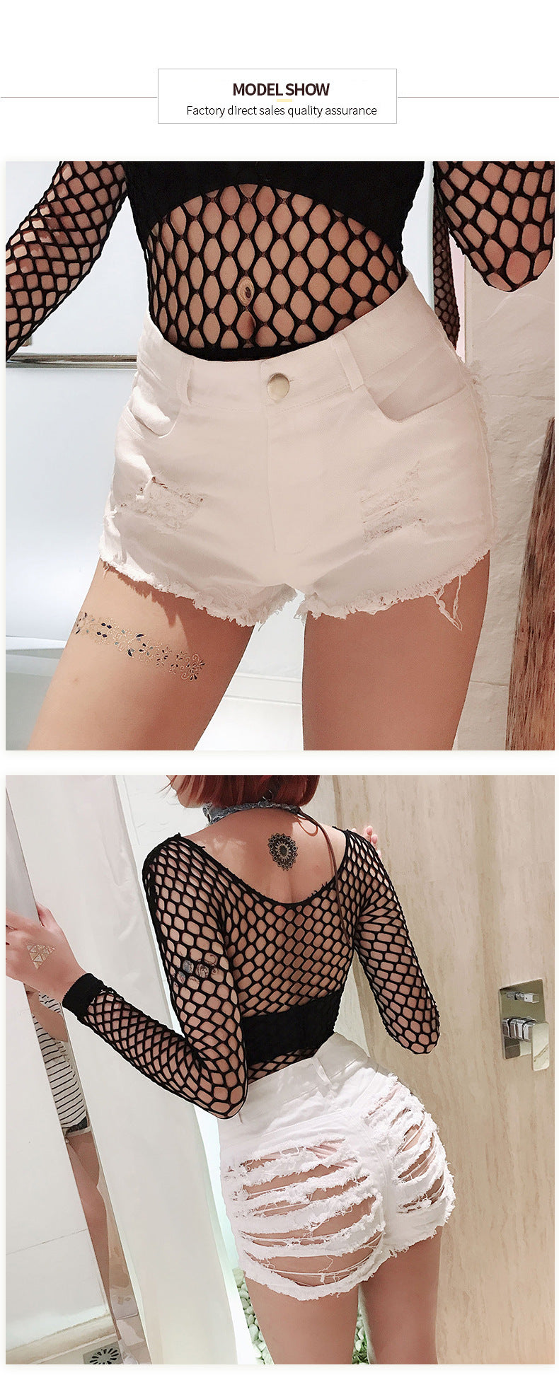 NIGHTCLUB WOMEN'S FASHION HIGH WAIST PERFORATED DENIM SHORTS