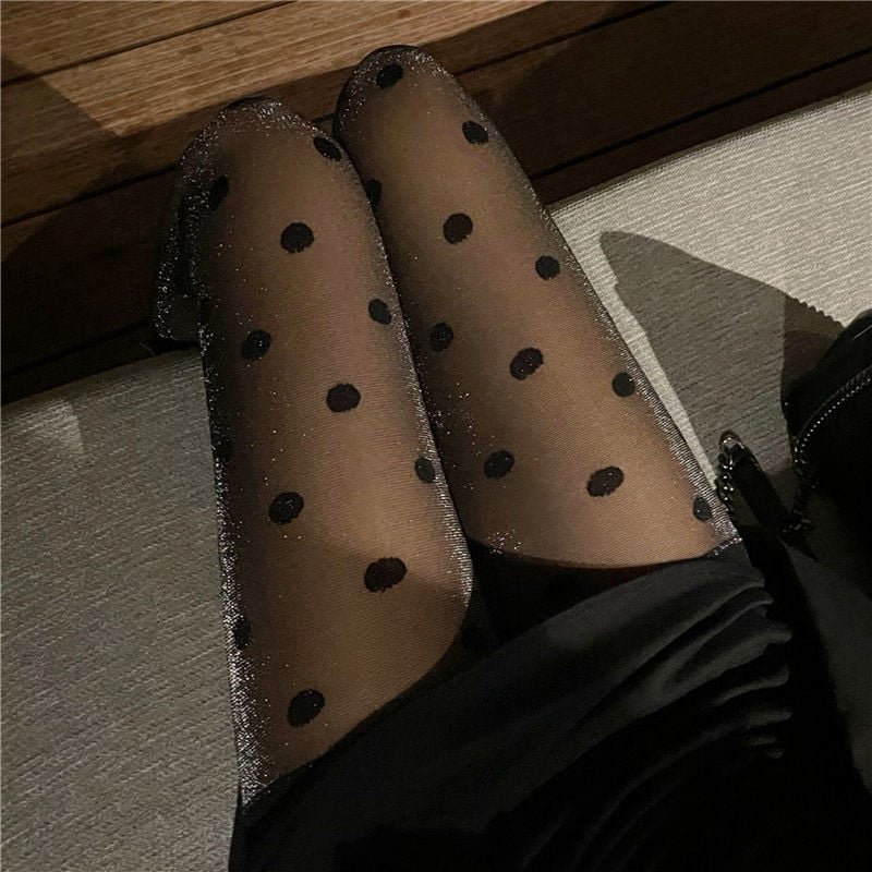 FASHION RETRO BIG POLKA DOT STOCKINGS BLACK INS TIDE FLASH PRINTING ULTRA-THIN BLACK STOCKINGS FEMALE  JK SOCKS