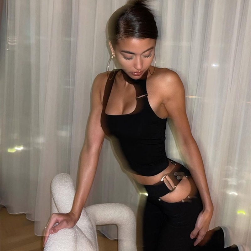 NAVEL HALTERNECK VEST OFF-THE-SHOULDER CAMISOLE TOP