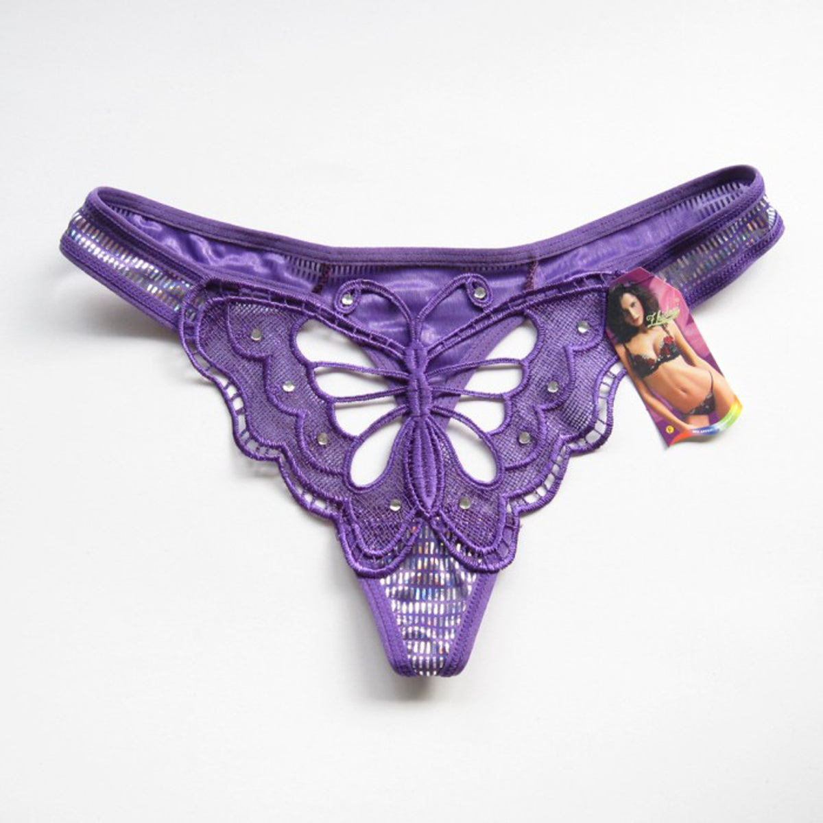 FASHION CUTE LADIES UNDERWEAR TRANSPARENT BUTTERFLY HOLLOW LOW WAIST THONG PANTIES (4 PACKS)