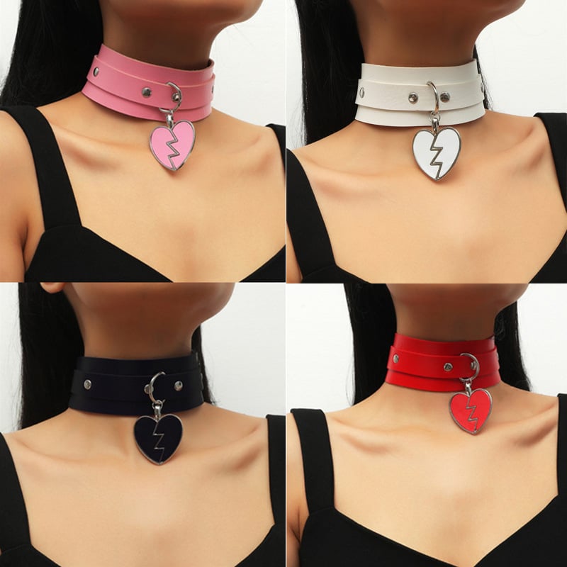 LIGHTNING PEACH HEART PENDANT COLLAR NECKBAND HEARTBREAK LOVE DOUBLE LEATHER NECKLACE NECKBAND CLAVICLE CHAIN