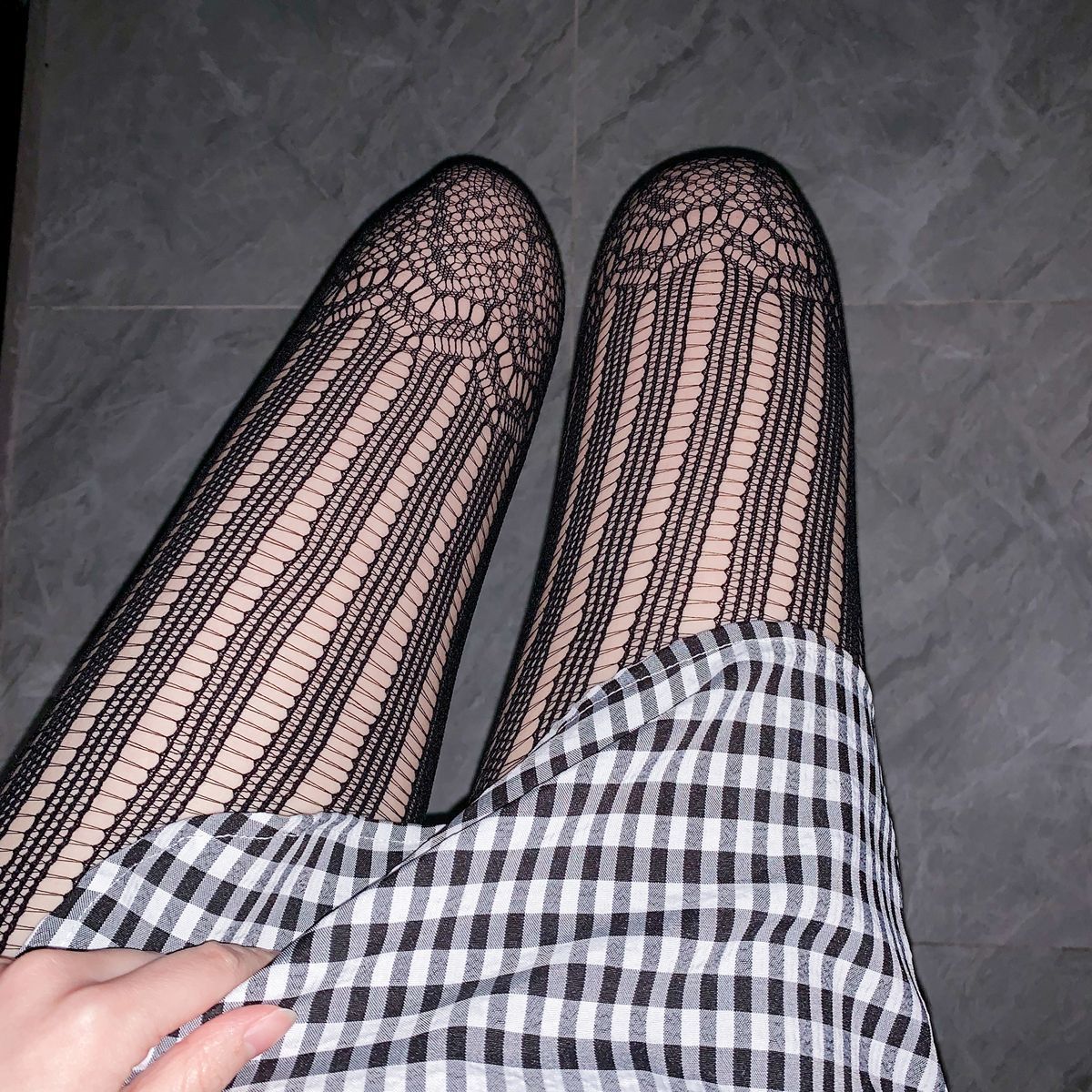 FISHNET BLACK STOCKINGS RETRO STRIPED HOLLOW LACE ONE-PIECE TIGHTS