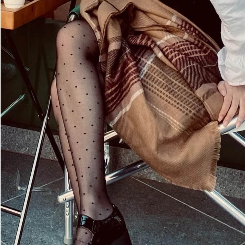 WAVE DOT BLACK SILK STOCKINGS FASHION PANTYHOSE WORK SILK STOCKINGS