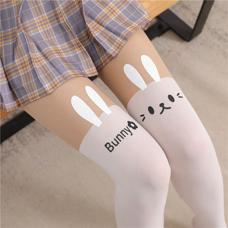 CUTE CAT STITCHING STOCKINGS THIN FAKE HIGH TUBE PANTYHOSE FASHION OVER-THE-KNEE STOCKINGS