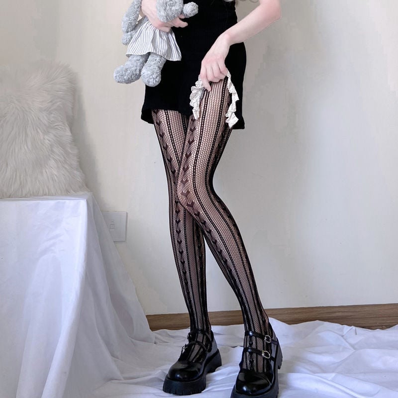 HEART-SHAPED STRIPED SOCKS HOT GIRL COLLEGE STYLE BLACK SILK PANTYHOSE