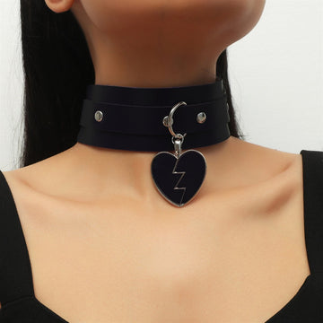 LIGHTNING PEACH HEART PENDANT COLLAR NECKBAND HEARTBREAK LOVE DOUBLE LEATHER NECKLACE NECKBAND CLAVICLE CHAIN
