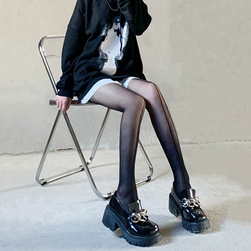 BLACK FASHION SHRIMP LINE STRIPED JK PANTYHOSE