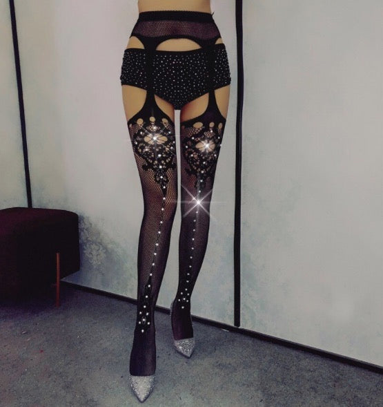 TIGHTS WITH RHINESTONE FASHION WOMEN STOCKINGS FISHNET PANTYHOSE SHINY STOCKINGS