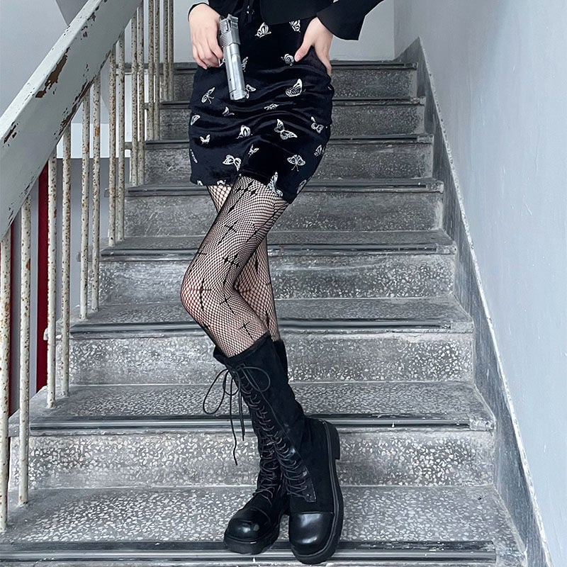 HOLLOW FISHNET SOCKS JK BLACK SILK THIN LEGS THIN CROSS STOCKINGS