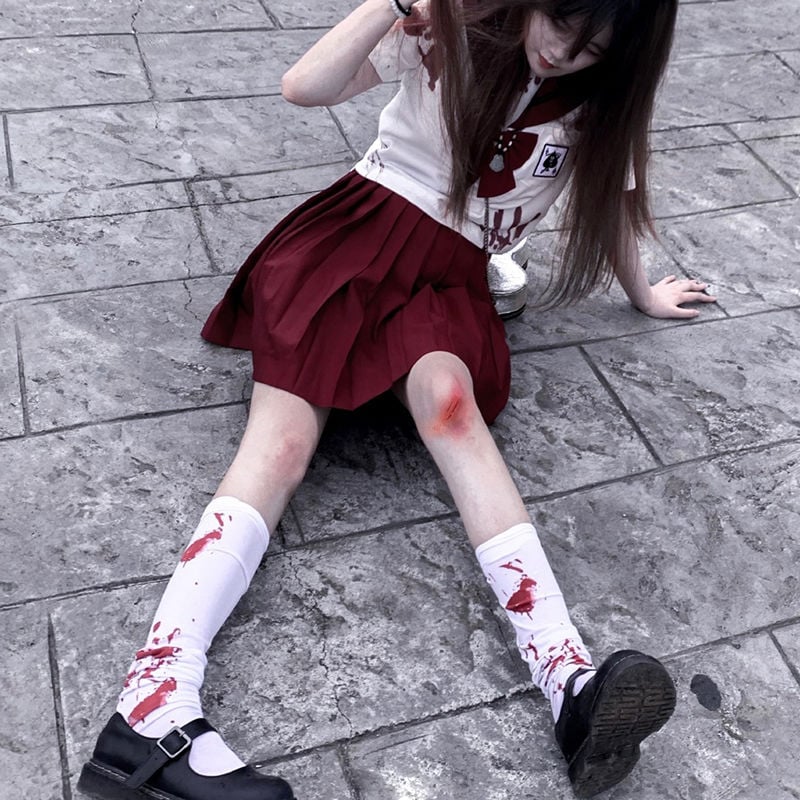 BLOOD-STAINED KNEE STOCKINGS GIRL STUDENT COLLEGE STYLE CALF SOCKS