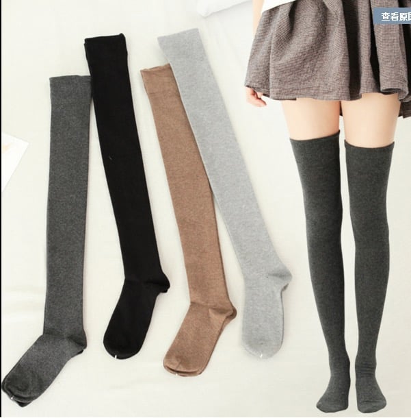 PLAIN WEAVE/VERTICAL STRIPES KNEE-HIGH SOCKS
