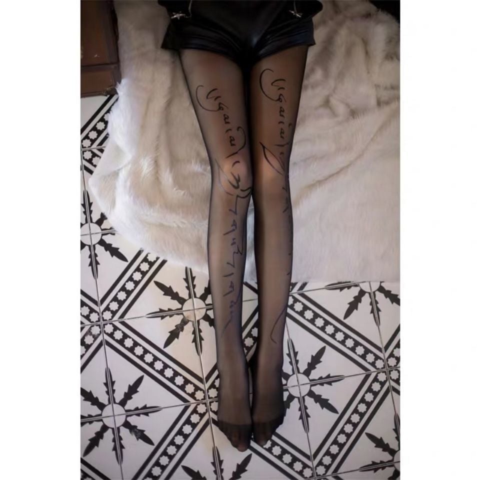 ALPHABET STOCKINGS NIGHTCLUB FASHION HOT GIRL BLACK SILK PANTYHOSE