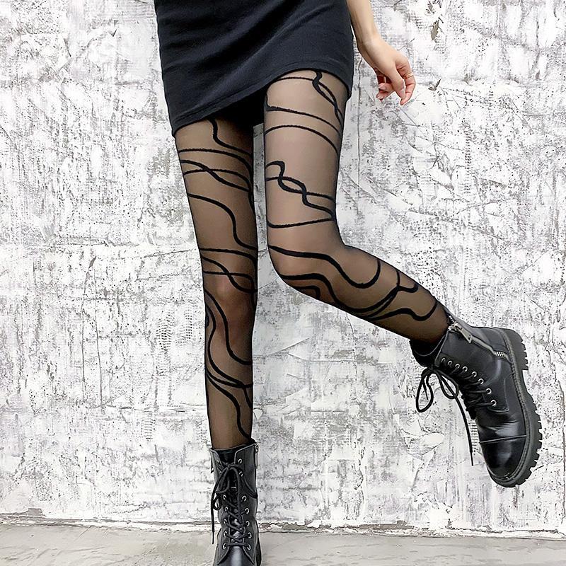BLACK LACE JACQUARD STOCKINGS