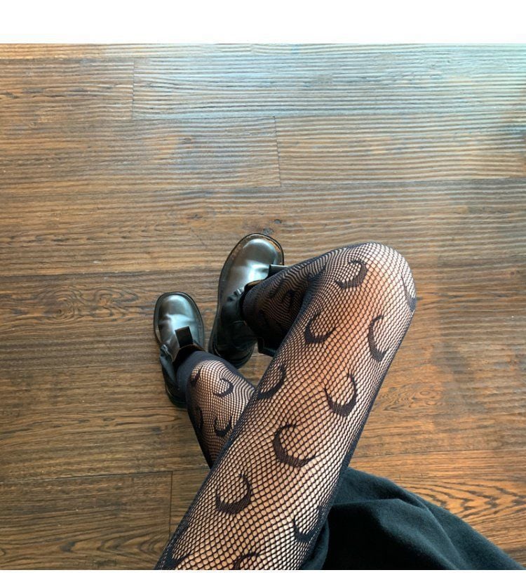 FASHION MOON JACQUARD FISHNET STOCKINGS