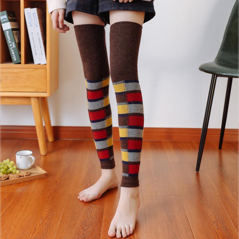 WARM WINTER THICK PLAID HIGH-TUBE OVER-THE-KNEE LEG WARMERS PILED SOCKS