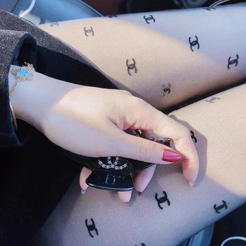 DOUBLE C LETTER FLOCKING STOCKINGS PANTYHOSE