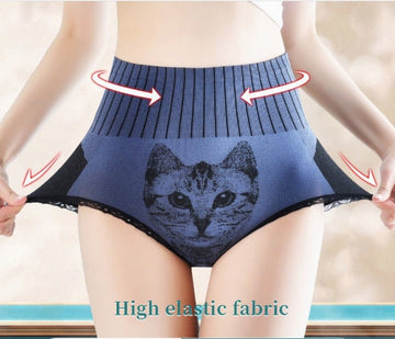 STUDENT GIRL HIGH-WAISTED ABDOMEN COTTON CROTCH ANTIBACTERIAL HIGH STRETCH CAT PANTIES
