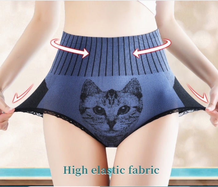 STUDENT GIRL HIGH-WAISTED ABDOMEN COTTON CROTCH ANTIBACTERIAL HIGH STRETCH CAT PANTIES