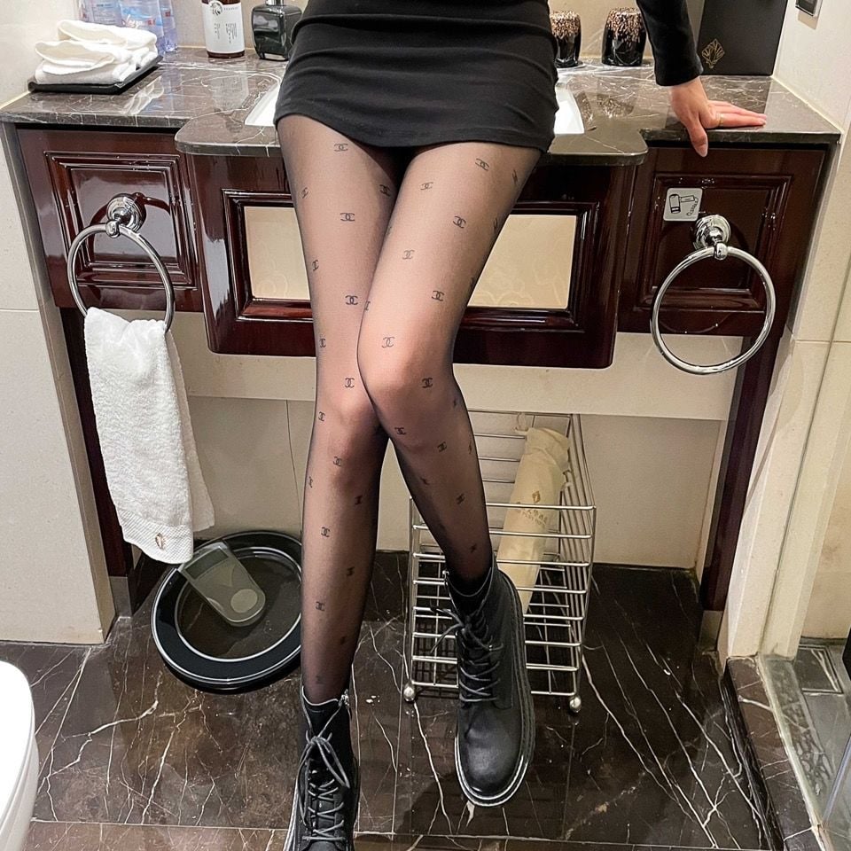 DOUBLE C LETTER FLOCKING STOCKINGS PANTYHOSE